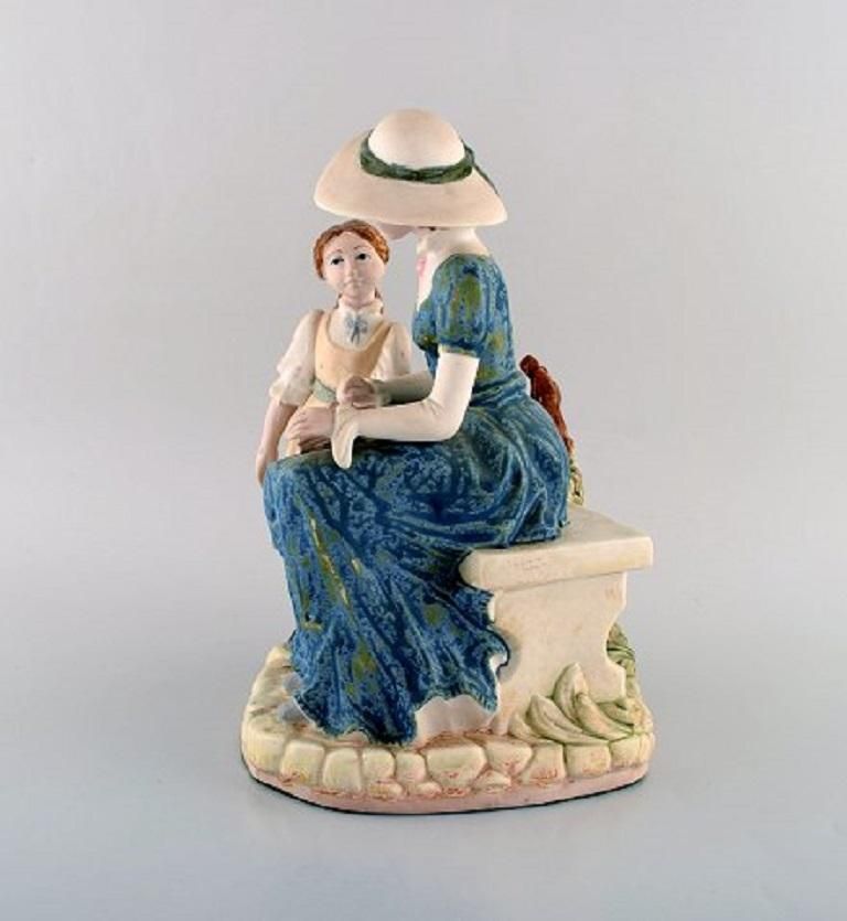 Pal, Spain, Large Sculpture In Glazed Ceramics, Mother With Daughter, 1980s photo vinterior