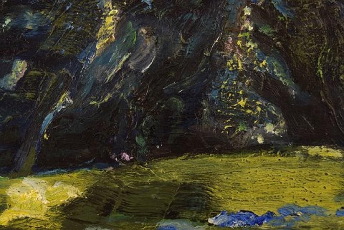 Rolf Nygren, Swedish Painter, Oil On Board, Modernist Landscape, 1960s photo Art
