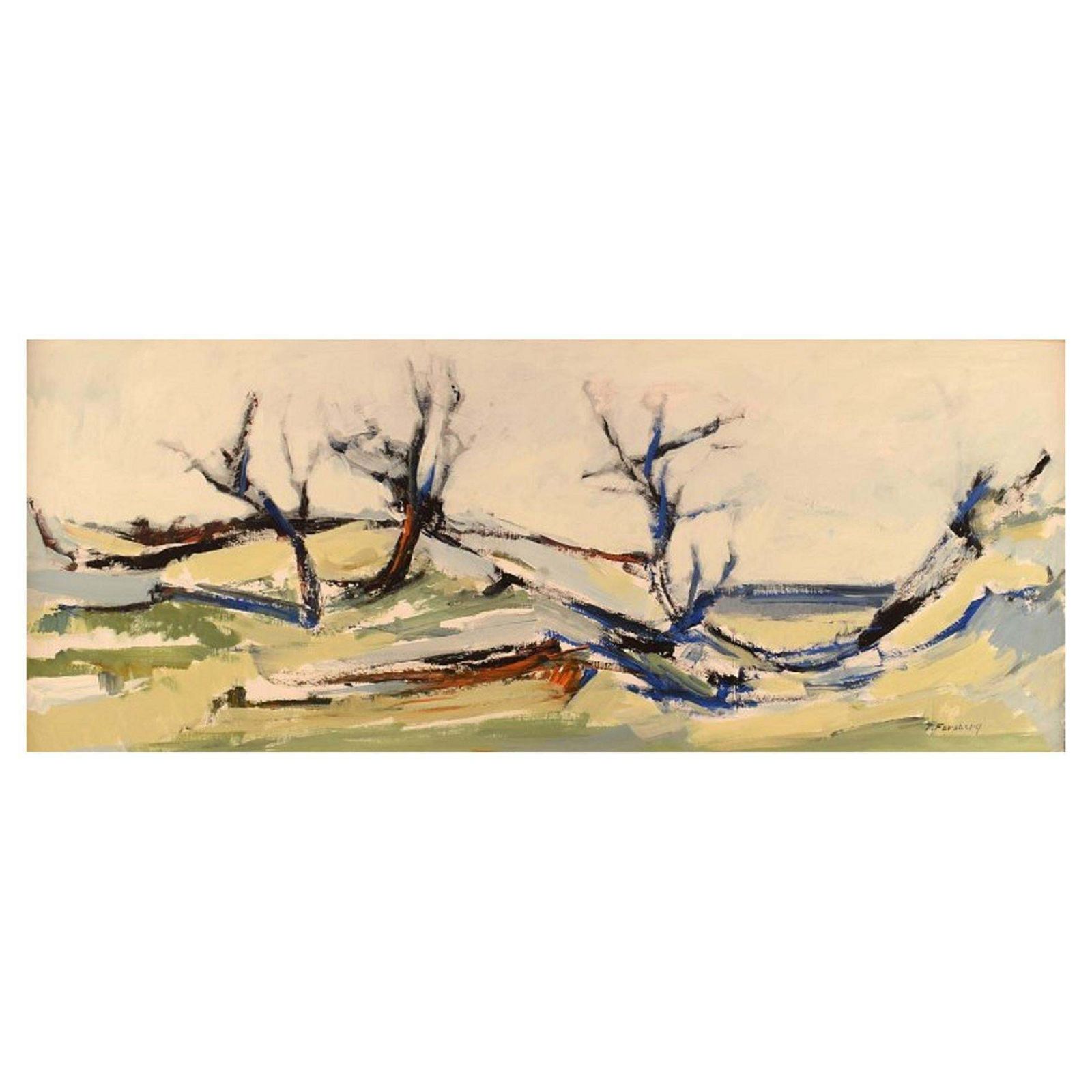 Torgny Forsberg, Swedish Painter, Oil On Board, Modernist Landscape
