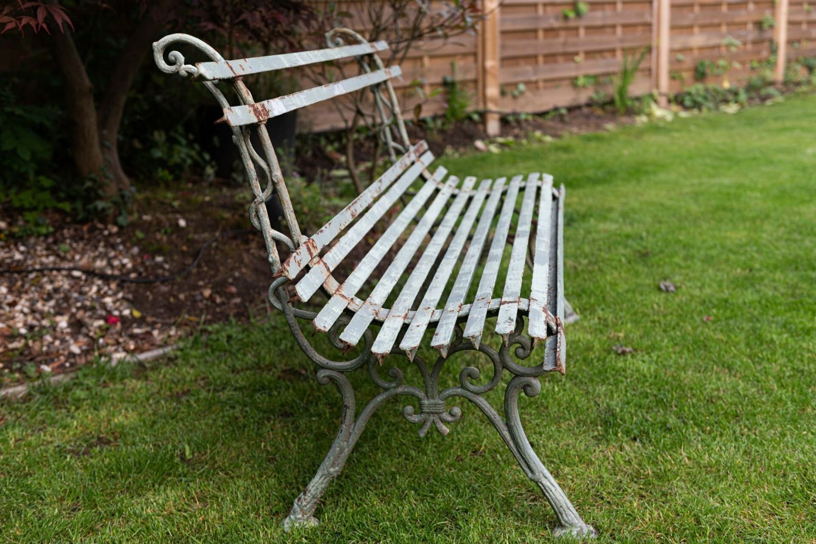 French Cast Iron Strapwork Garden Bench Circa 1940 photo vintage