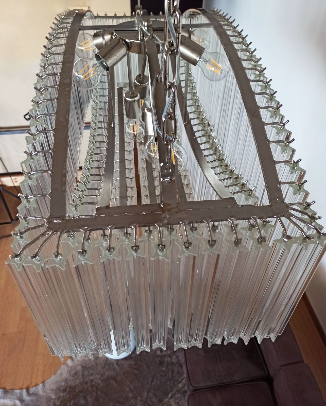 photo for sale Extraordinary Quadriedri Murano Glass Chandelier   292 Clear Prism Quadriedri   Pagoda