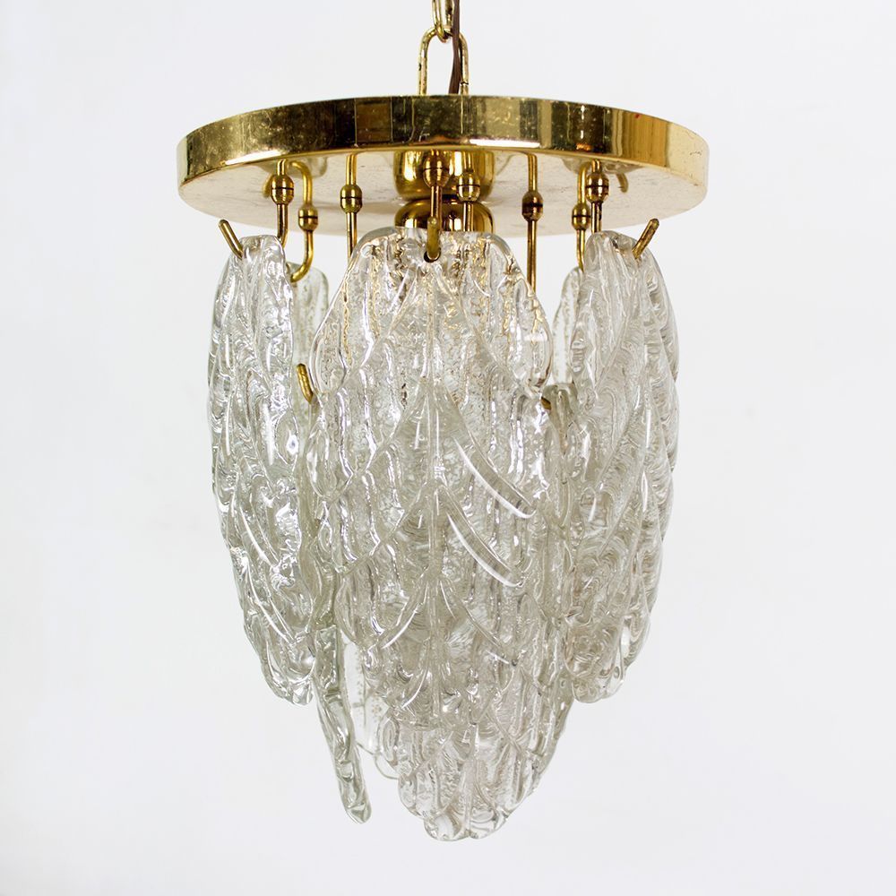 Italian Brass And Murano Glass Ceiling Lamp In The Sryle Of Mazzega, 1970s photo vintage