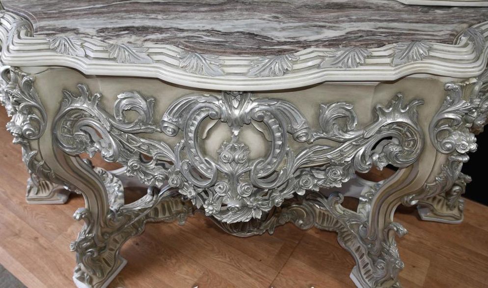 Painted Italian Rococo Silver Gilt Console Table And Mirror Set photo furniture