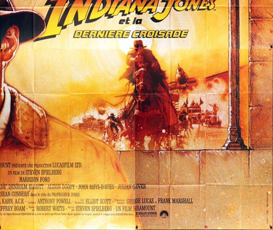 Indiana Jones And The Last Crusade 1989 French 8 Sheet Film Movie Poster, Struzan photo for sale