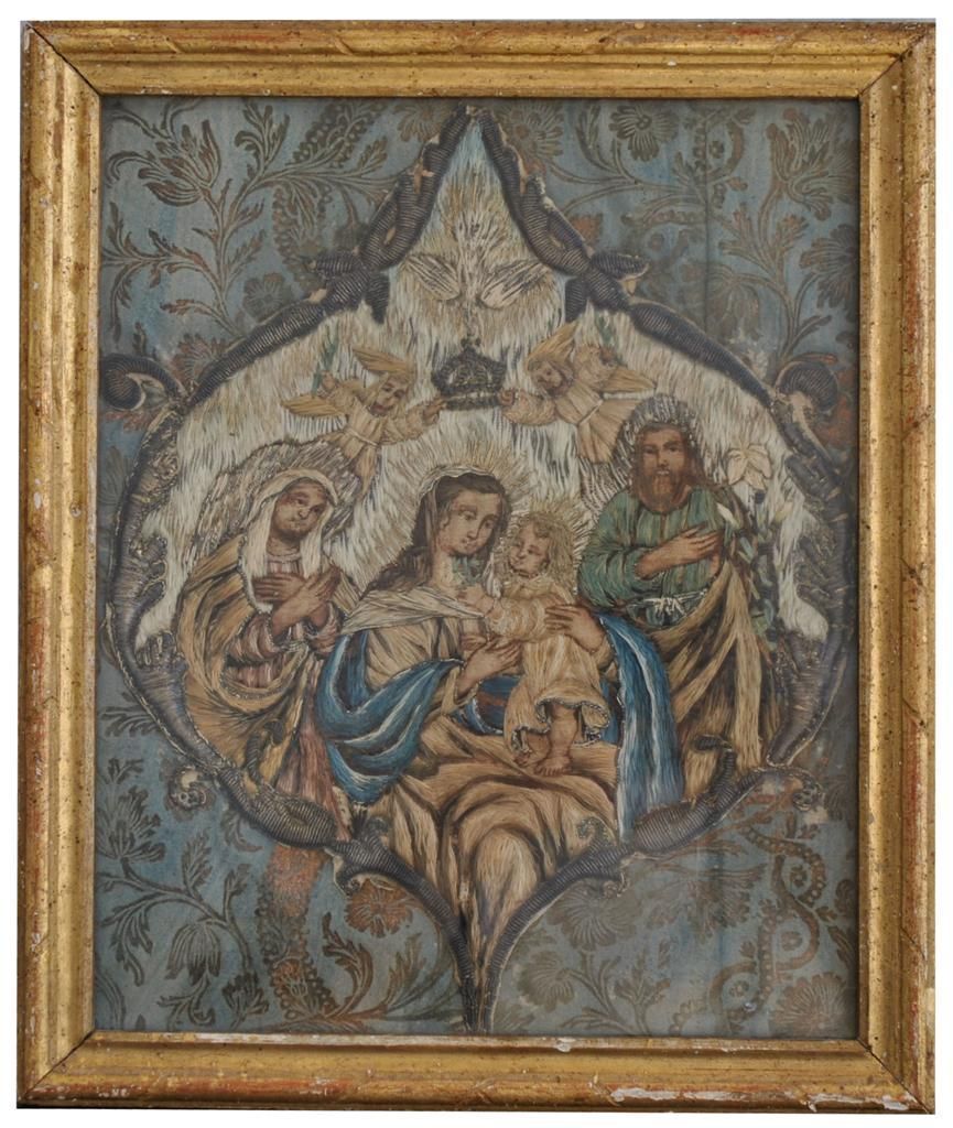 Table Embroidery Religious Scene Nineteenth Time
