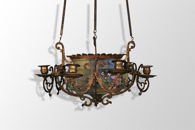 Hanging Chandelier In Painted Bronze