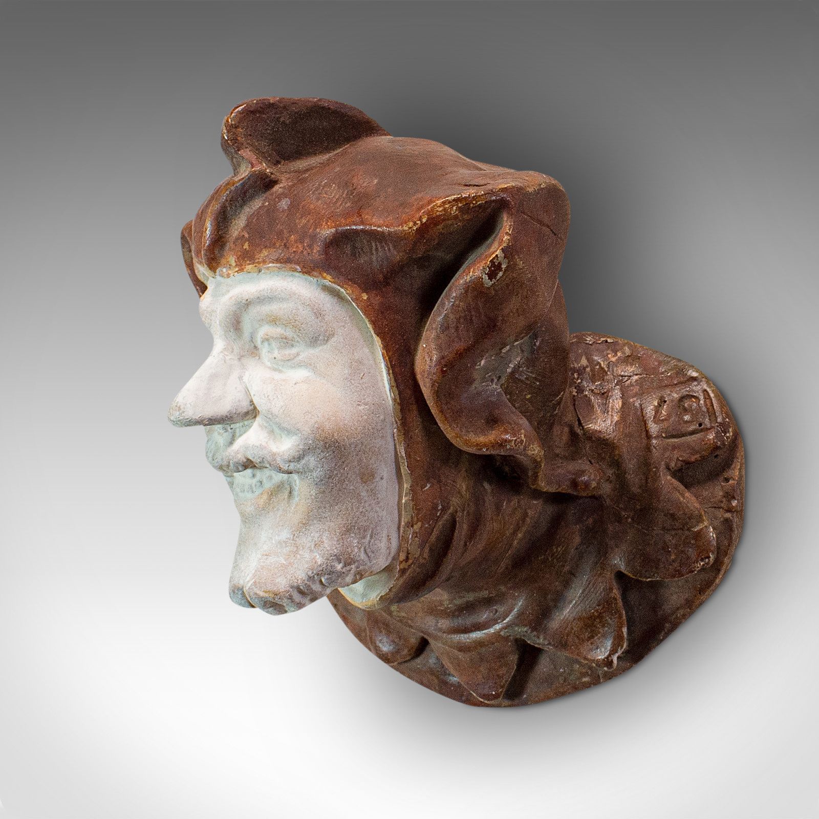 Antique Candle Holder, Continental Masque, Matchstick, Court Jester, Victorian photo for sale
