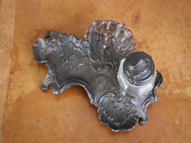Rocaille Style Pewter Inkwell For Baby photo for sale