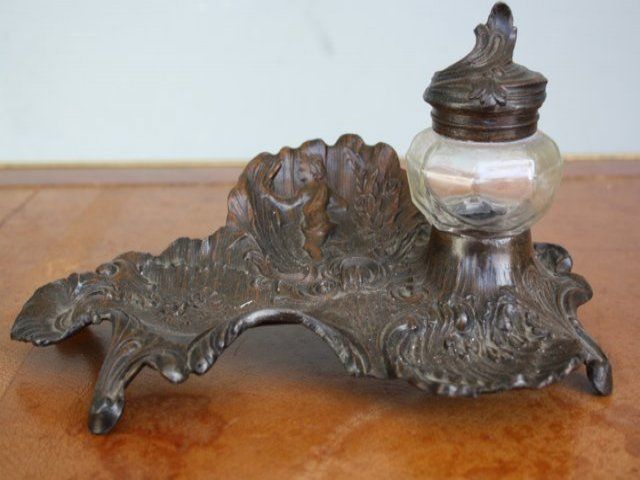 Rocaille Style Pewter Inkwell For Baby photo buy