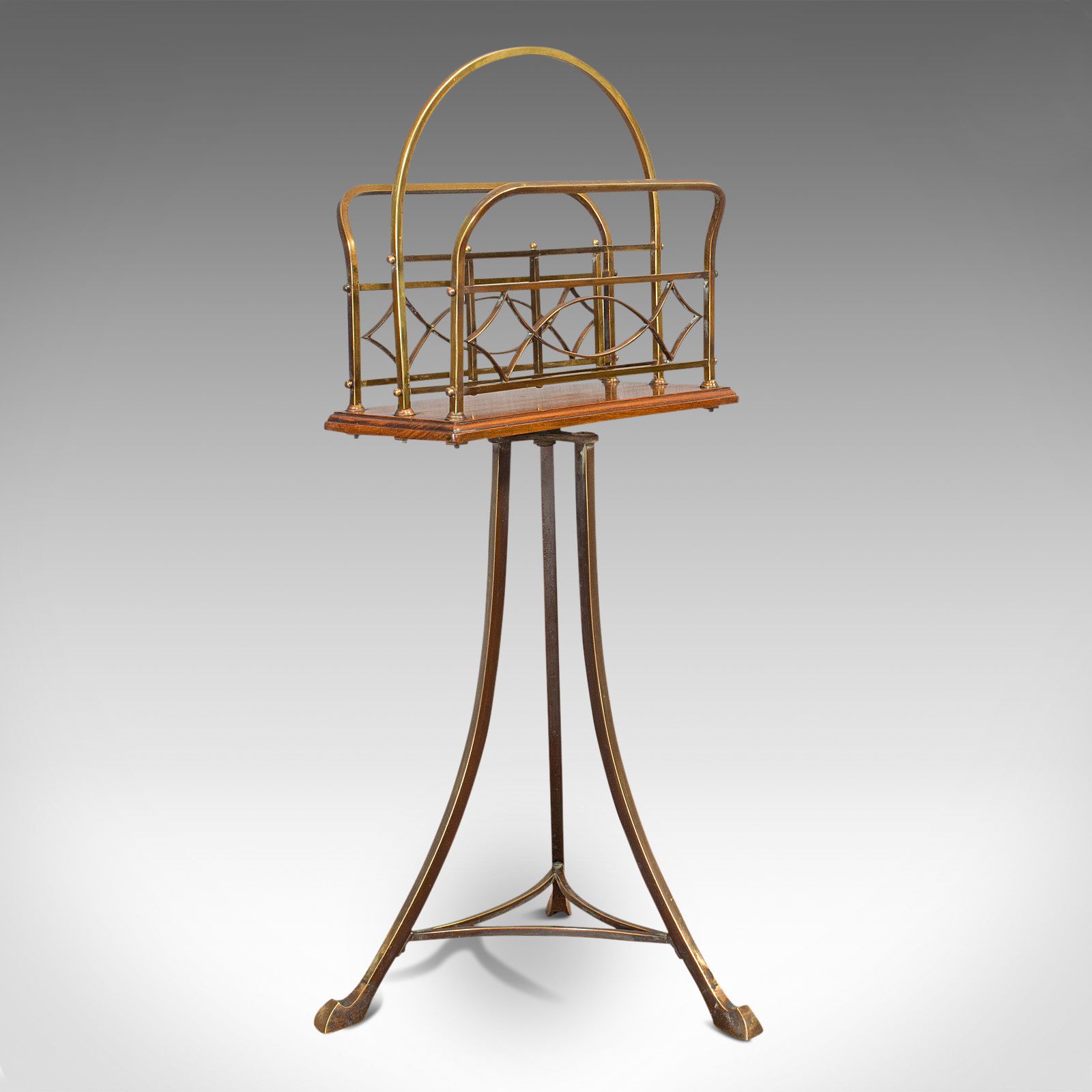 Antique Newspaper Stand, French, Walnut, Brass, Magazine, Music Rack, Victorian