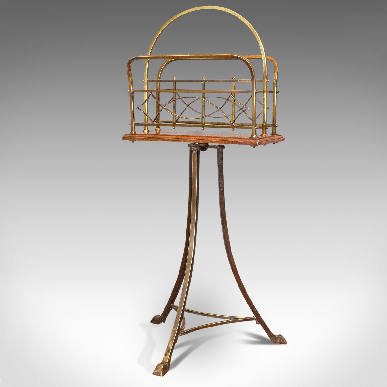 Antique Newspaper Stand, French, Walnut, Brass, Magazine, Music Rack, Victorian photo for sale