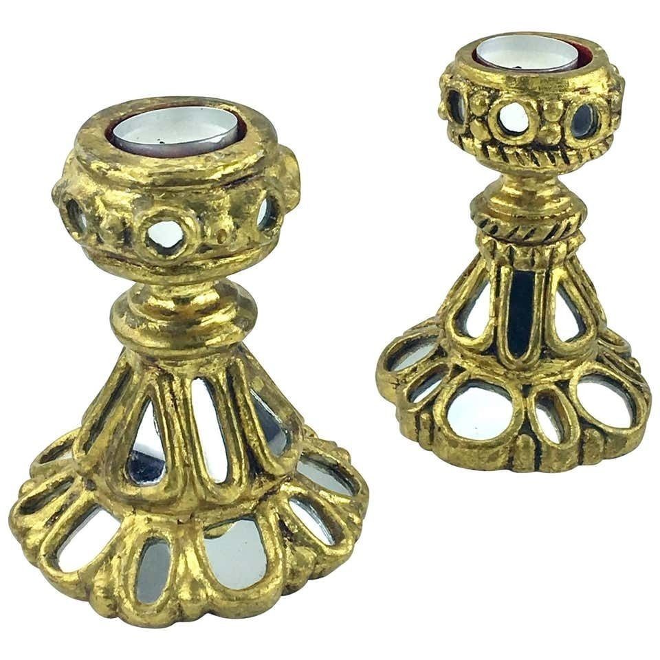 French 20th Century, Pair Of Candleholders, Carved And Giltwood