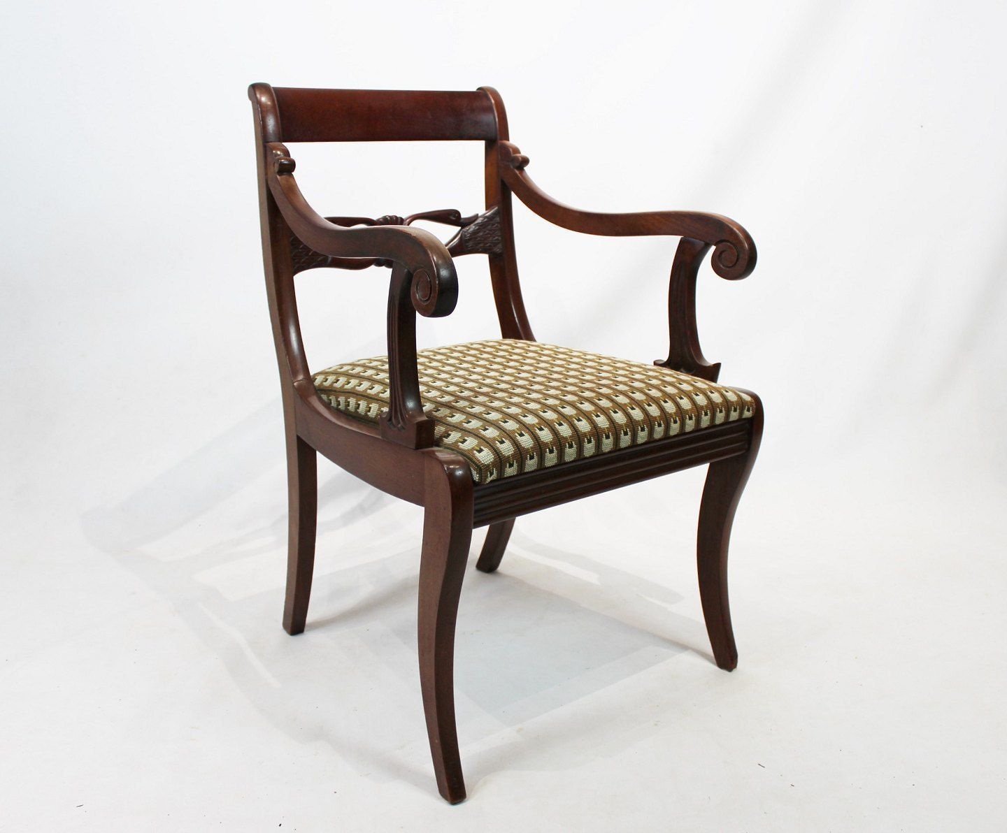 A Pair Of Mahogany Late Empire Armchairs, Upholstered In Dark Green Fabric From The 1860s. photo Furniture
