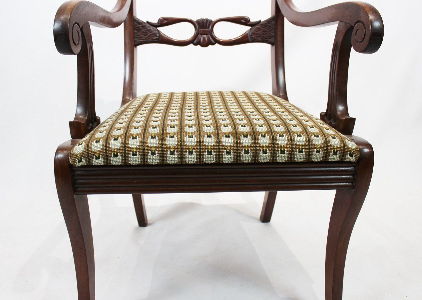 A Pair Of Mahogany Late Empire Armchairs, Upholstered In Dark Green Fabric From The 1860s. photo vinterior