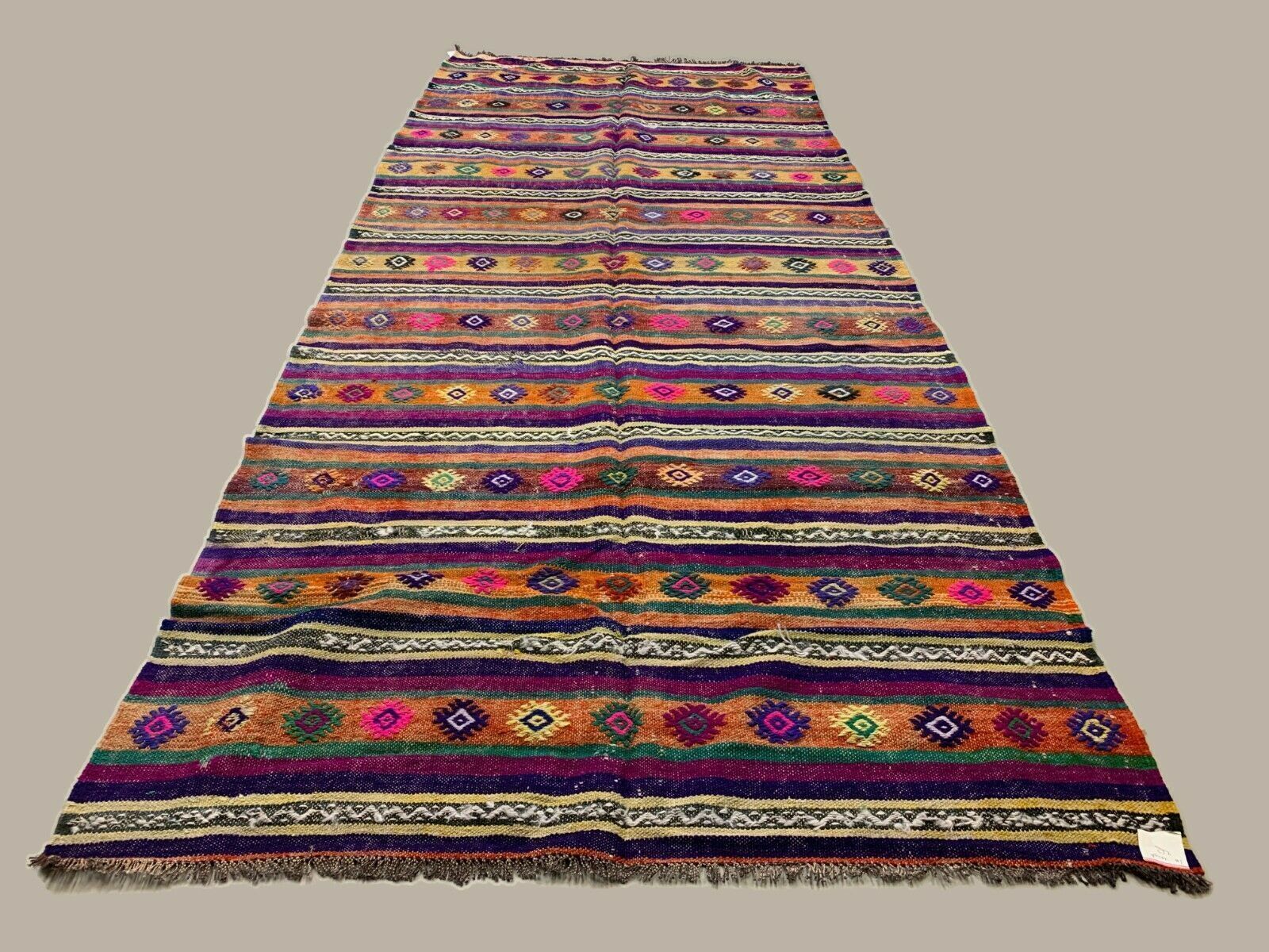 Colourful Vintage Turkish Kilim 318x138 Cm Kelim Rug Wool Red Green Black Large photo furniture