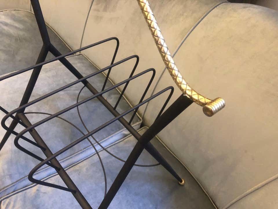 Mid Century Modern Metal And Brass Italian Magazine Rack, Circa 1950 photo for sale