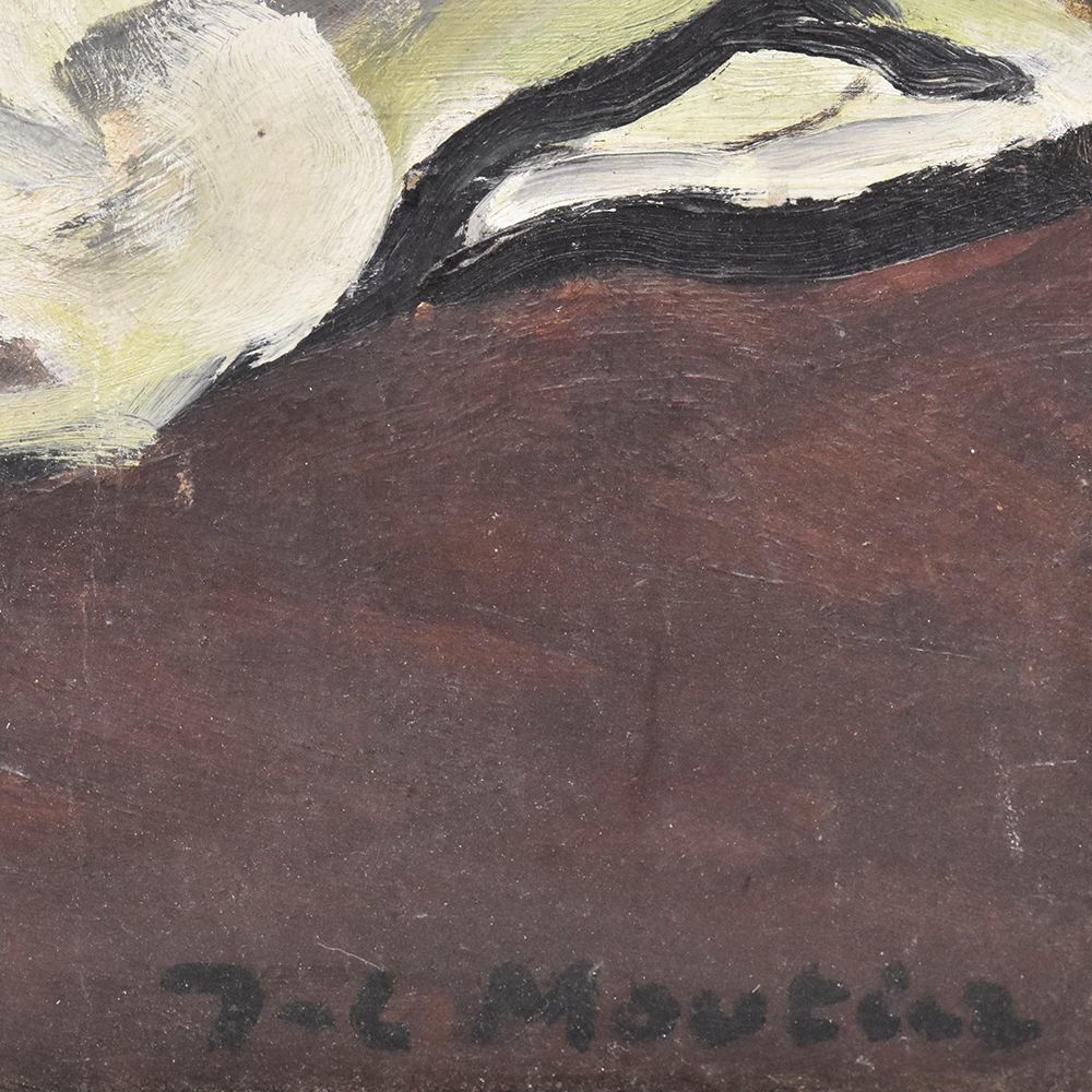 Flower Painting, Yellow And Red Zinnie Flowers, Still Life, Oil On Wood, 20th Century, Art Deco. (Qf248) photo 500.0