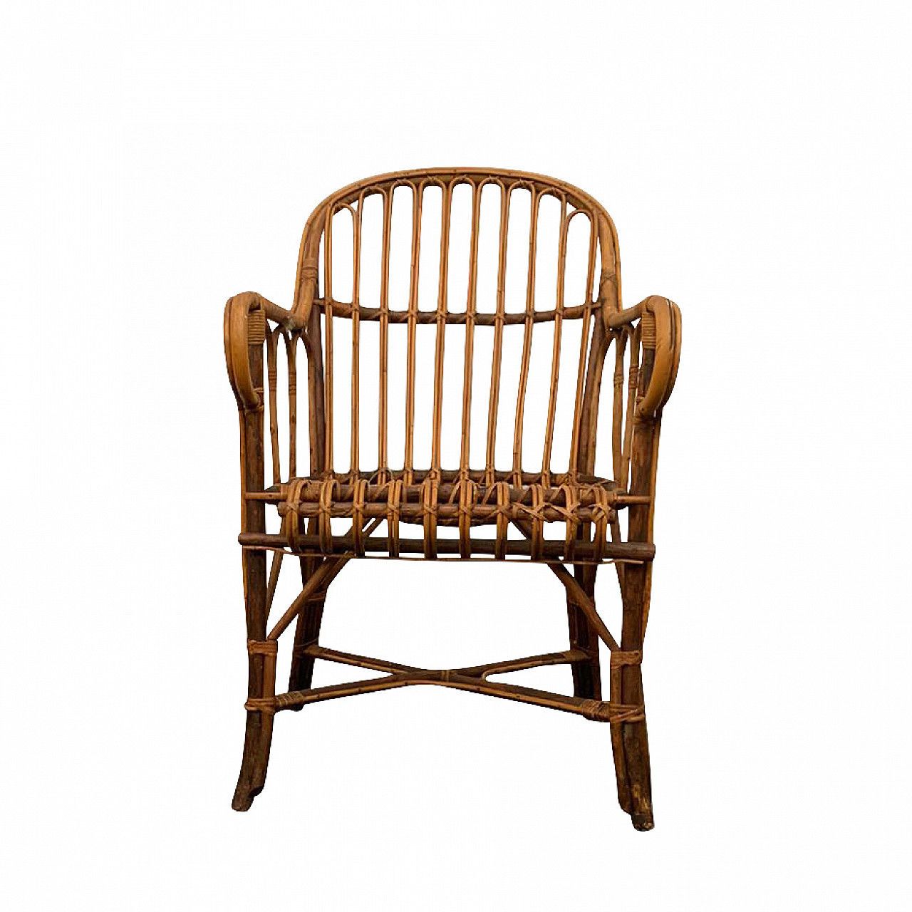 Italian Armchair In Bamboo And Wicker, 60s