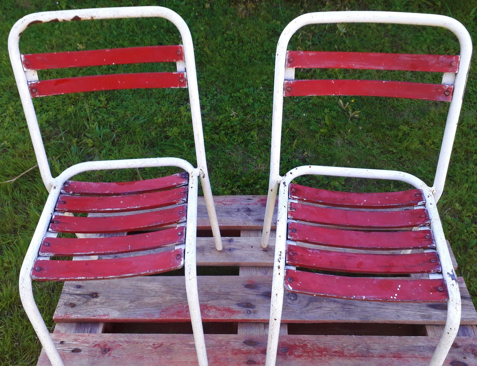 Duo Of Tolix Chairs With Wooden Seat photo furniture