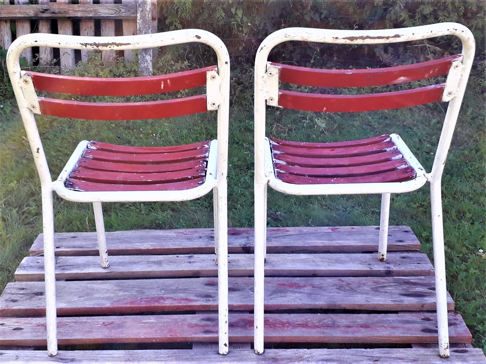 Duo Of Tolix Chairs With Wooden Seat photo Garden Furniture