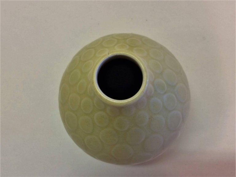 1950s Nils Thorsson Yellow Faience Marselis Vase Aluminia Royal Copenhagen photo for sale