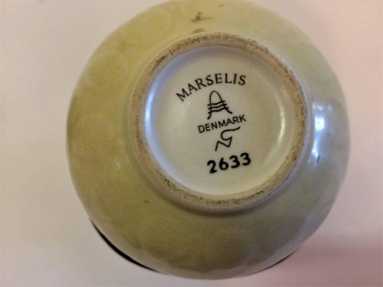 1950s Nils Thorsson Yellow Faience Marselis Vase Aluminia Royal Copenhagen photo Home Decor