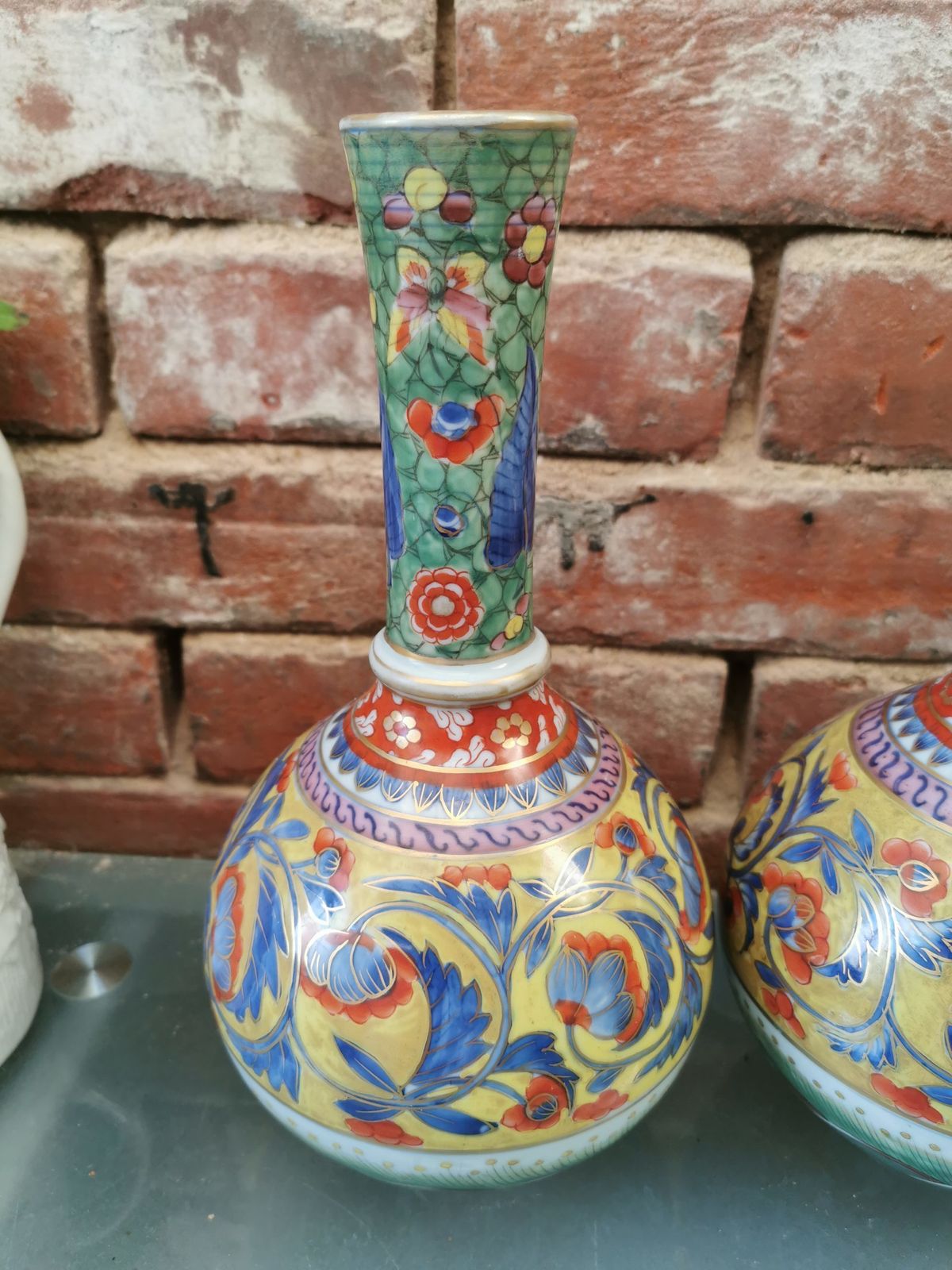 photo for sale Pair Of Antique Clobbered Ware Vases, Probably French Dating From Late 19th Century