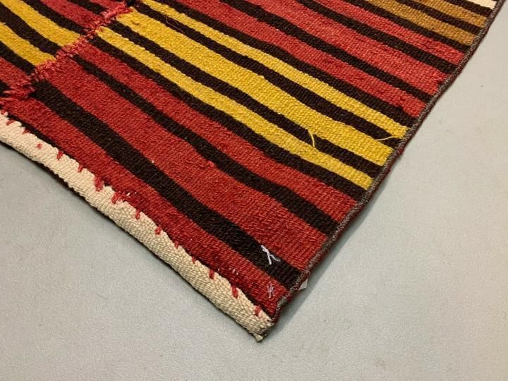 Old Turkish Narrow Kilim Runner 267x53 Cm, Shabby Chic, Vintage Kelim Red Gold photo for sale