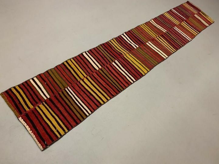 Old Turkish Narrow Kilim Runner 267x53 Cm, Shabby Chic, Vintage Kelim Red Gold photo 235.0