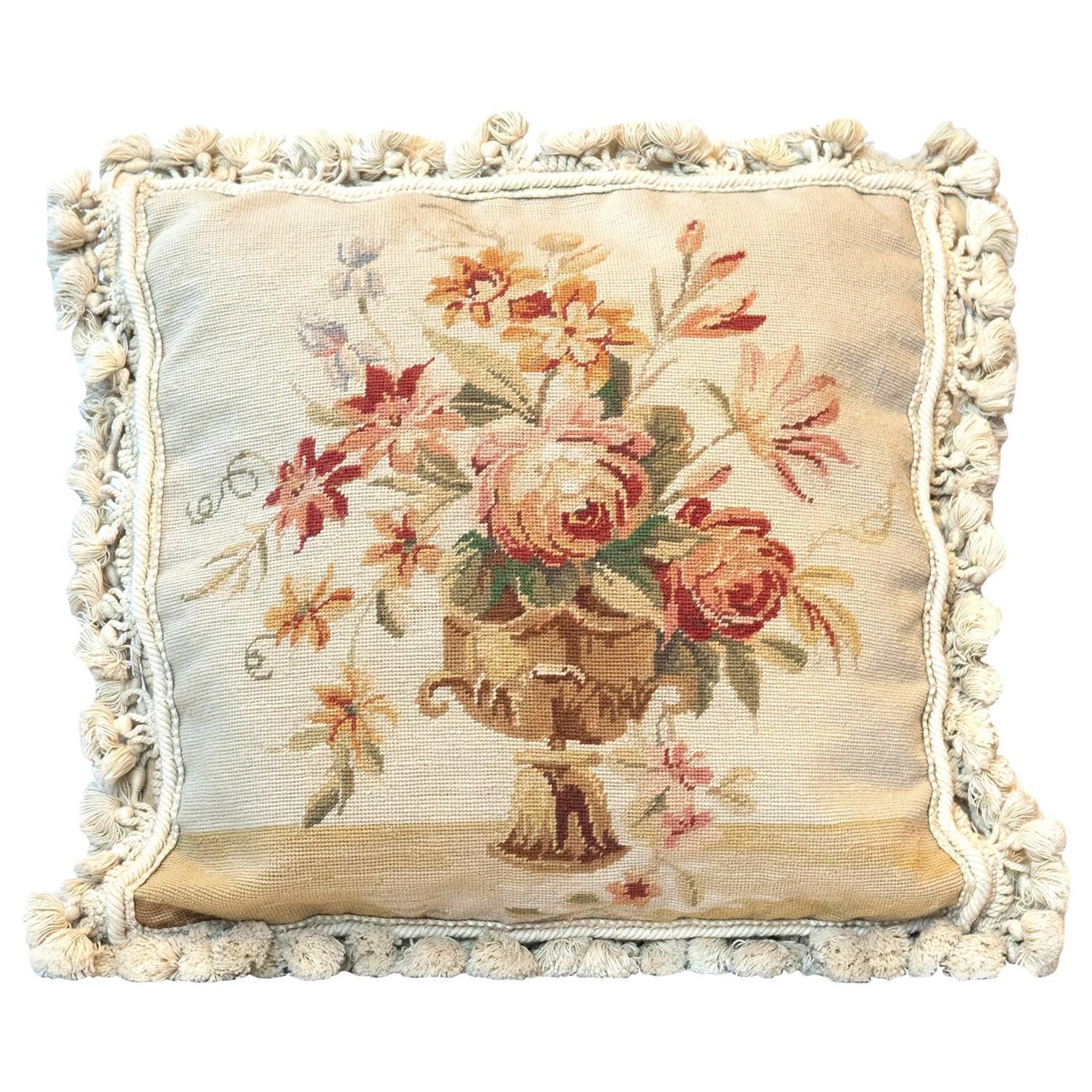 Decorative Pillow, Floral Vintage French Style Aubusson Rug Pillow Cushion Cover