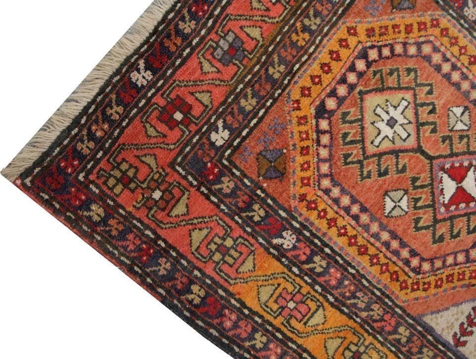 Handmade Carpets And Rugs, Traditional Antique Carpet, Orange Wool Caucasian Runner Rugs For Sale photo Textiles