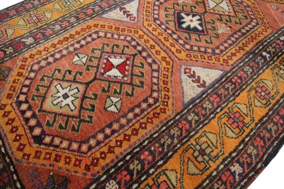 Handmade Carpets And Rugs, Traditional Antique Carpet, Orange Wool Caucasian Runner Rugs For Sale photo 2750.0