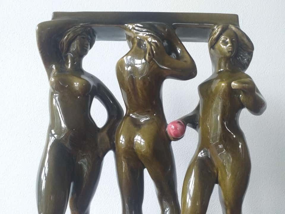 Midcentury Ceramic Sculpture Of Women, Three Graces, Design Zdenek Farnik 1960s photo vinterior