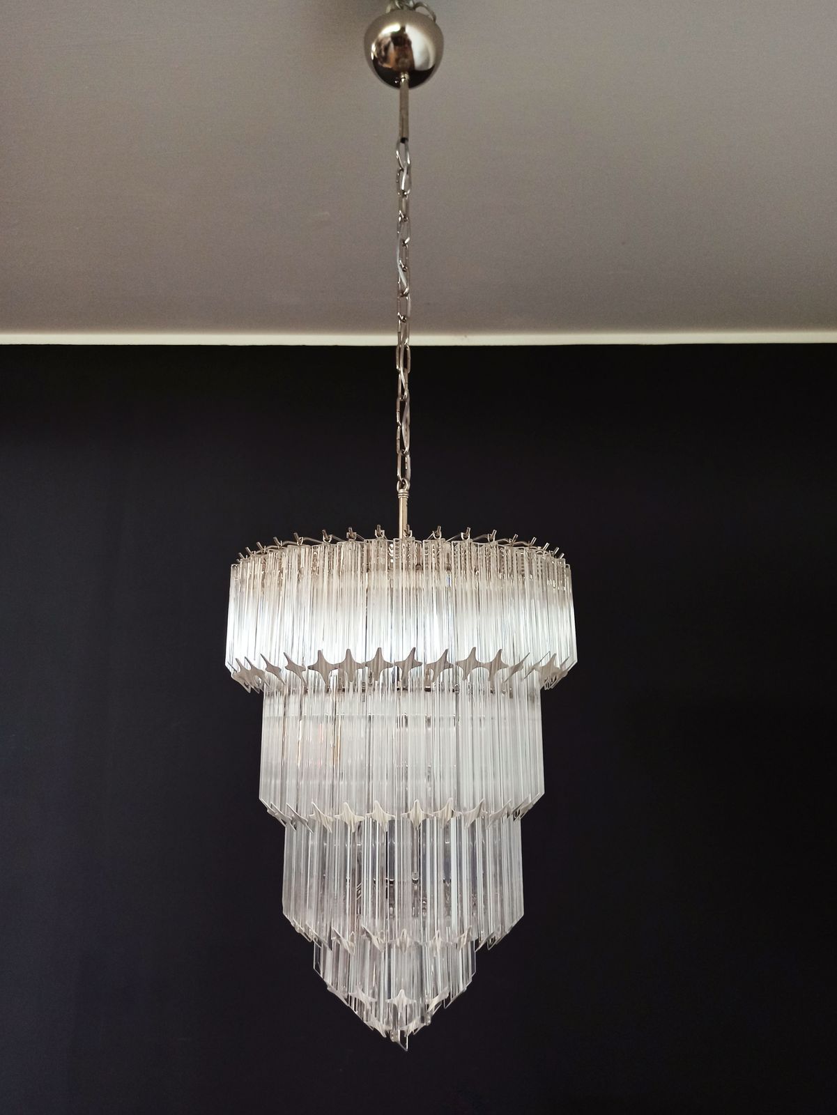Murano Glass Chandelier    112 Trasparent Quadriedri photo vinterior