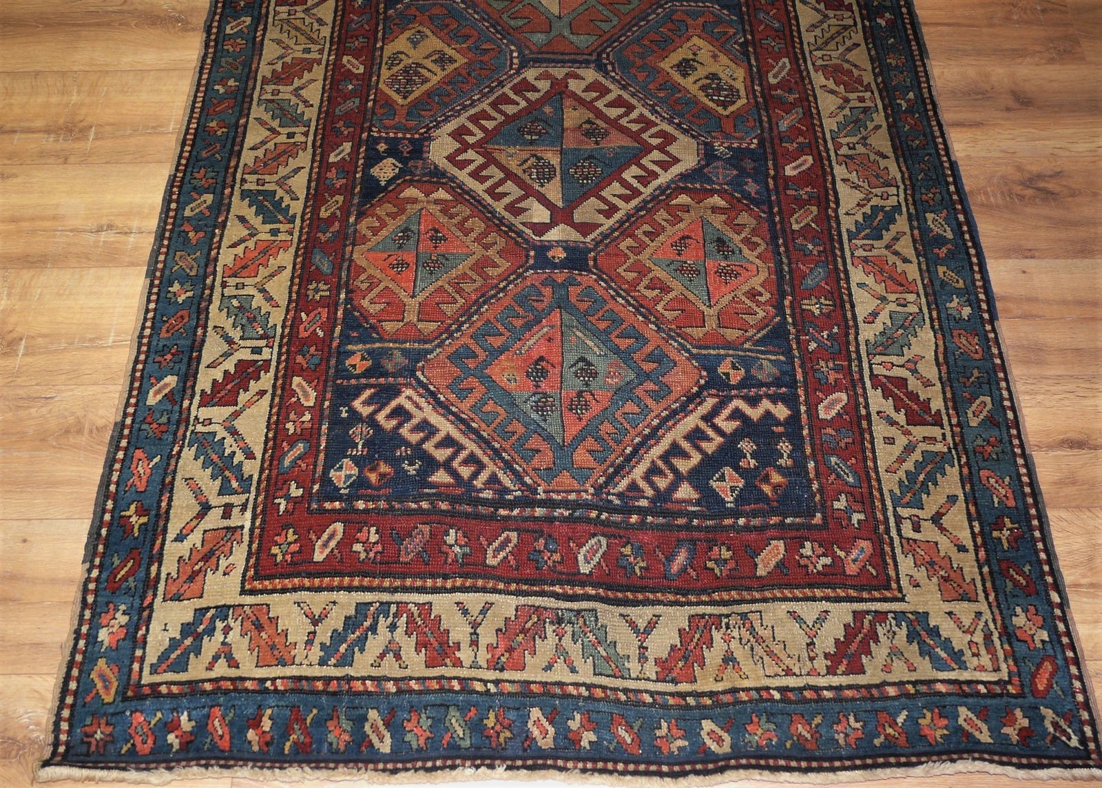 Genuine Antique Hand Knotted Caucasian Kazak Rug   100% Wool Pile   300 X 115 Cm (9'10" X 3'9") photo for sale