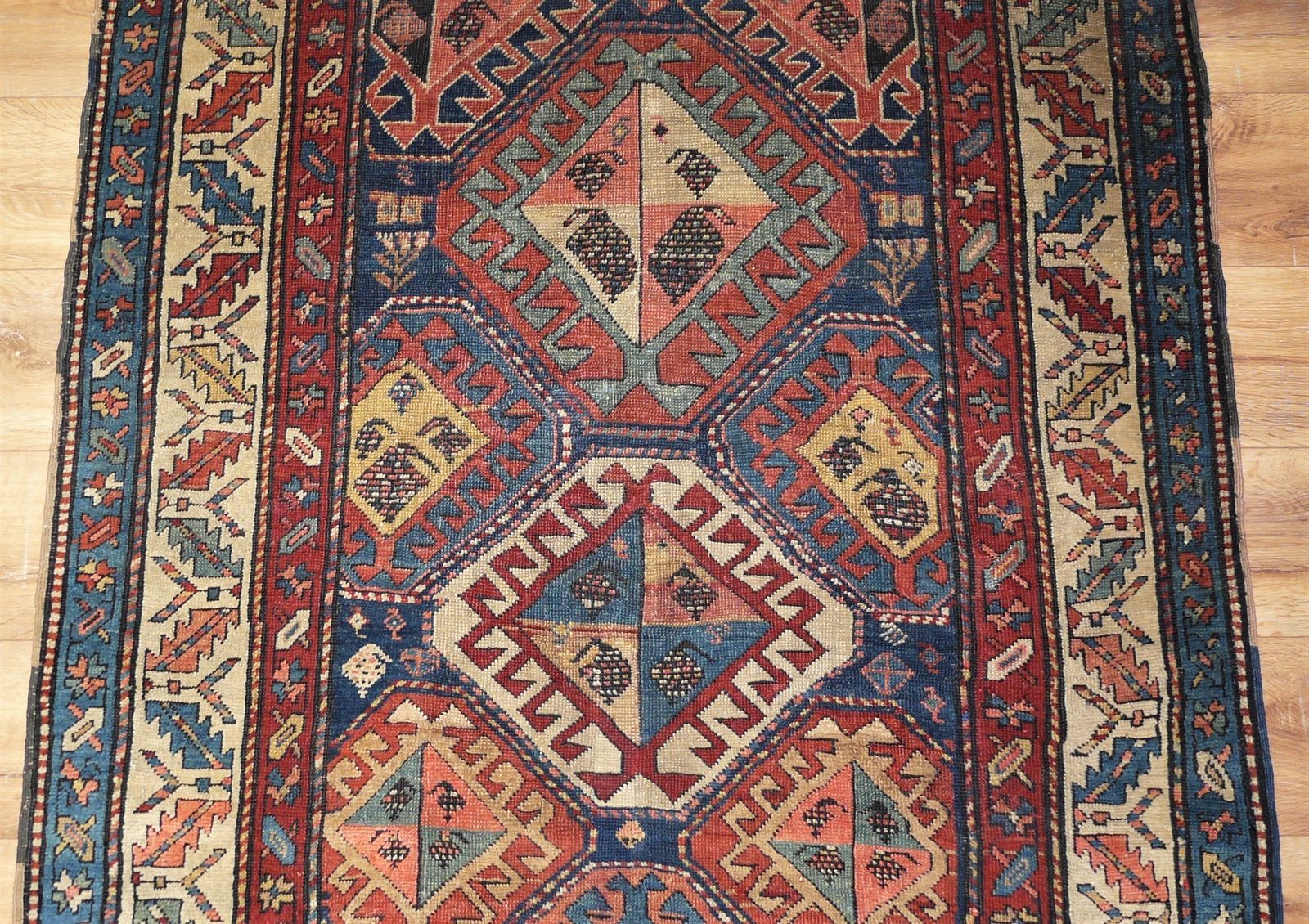 Genuine Antique Hand Knotted Caucasian Kazak Rug   100% Wool Pile   300 X 115 Cm (9'10" X 3'9") photo Textiles