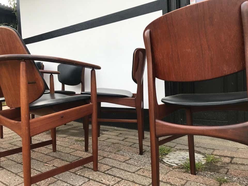 Furniture Arne Hovmand Olsen King And Queen Dining Chairs In Teak, Jutex 1950s, Set Of 6 photo
