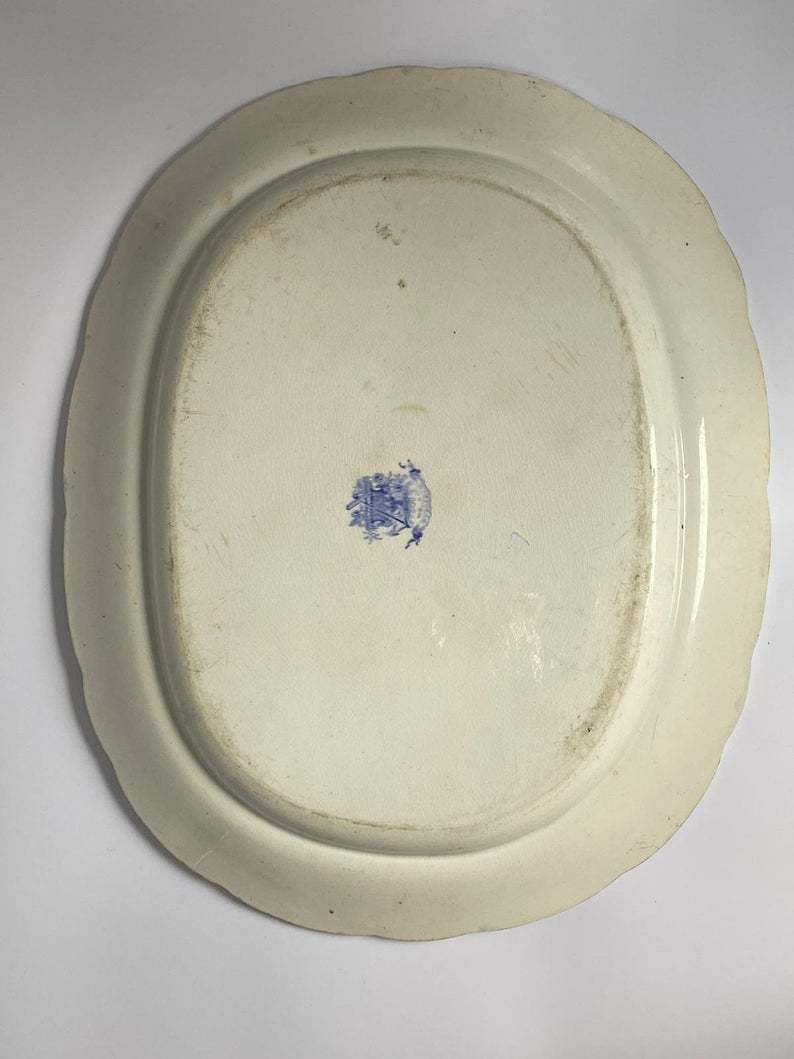 Large Antique Blue & White Meat Platter photo for sale