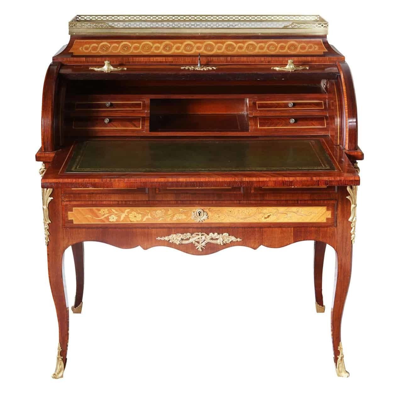 A Louis XVI Style French Marquetry Roll Top Bureau De Damme photo for sale