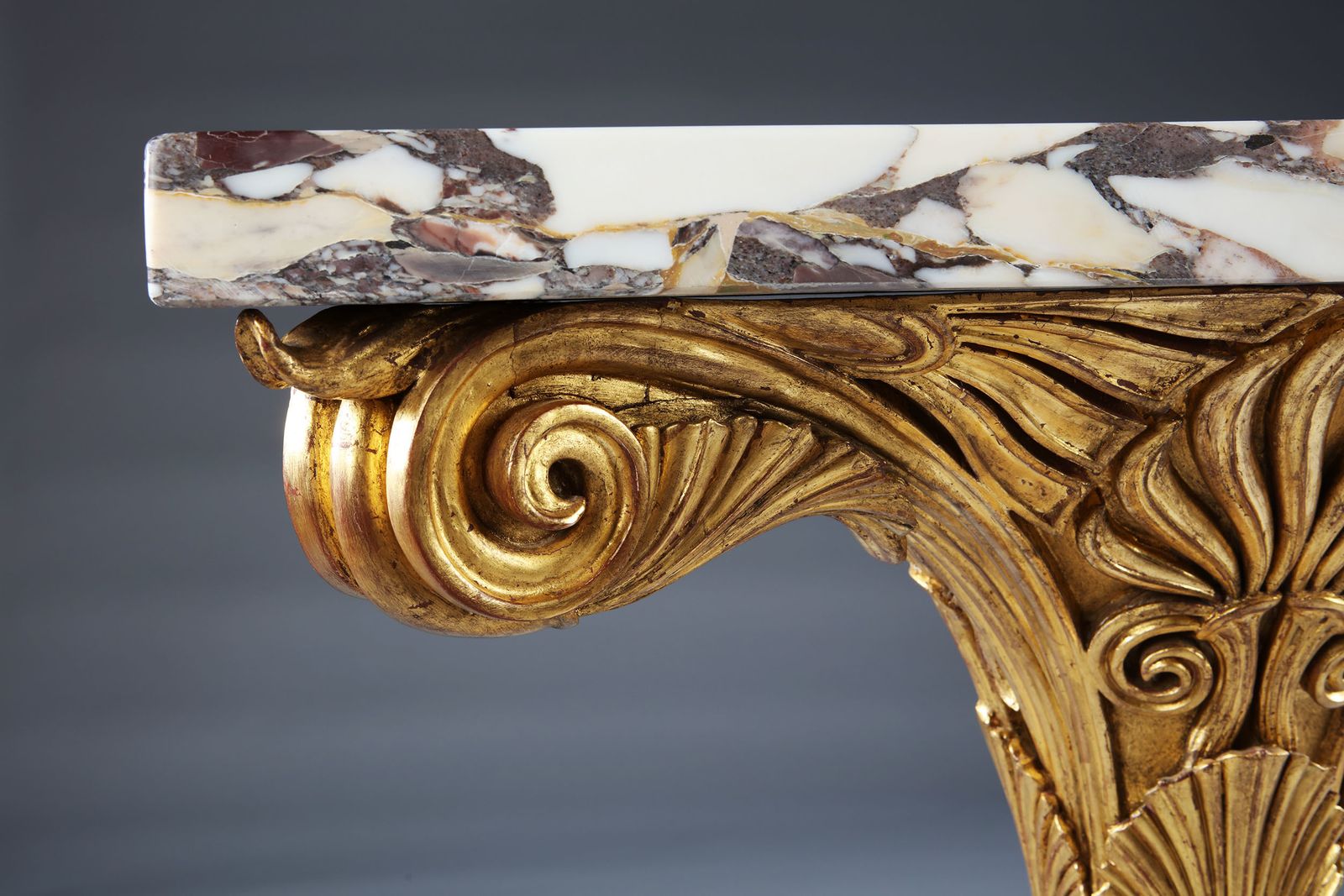 Pair Of Antique Neo Classical Giltwood And Marble Monopedia Console Tables photo for sale
