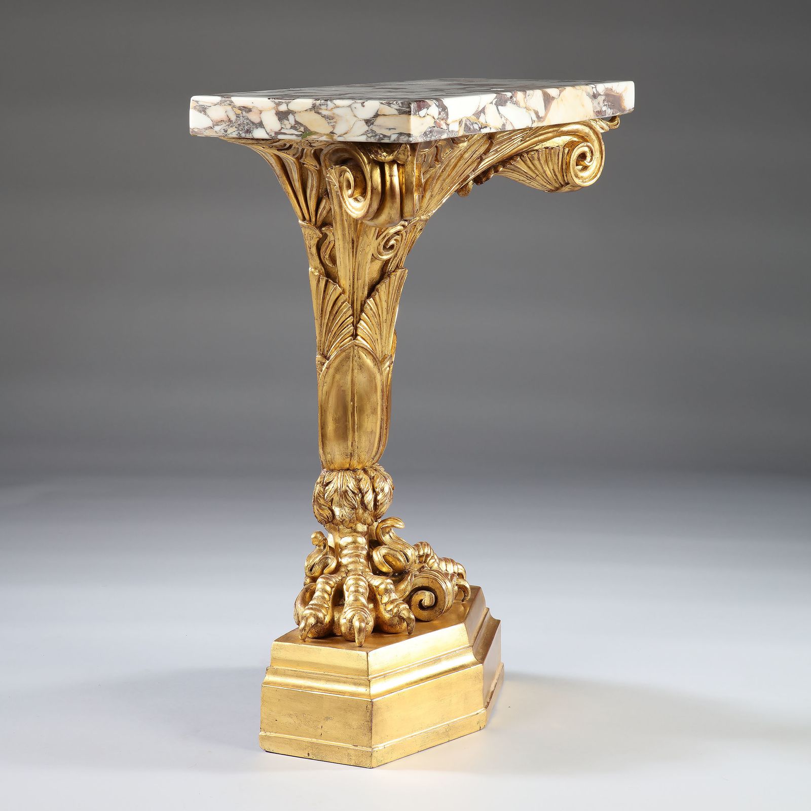 Pair Of Antique Neo Classical Giltwood And Marble Monopedia Console Tables photo vinterior