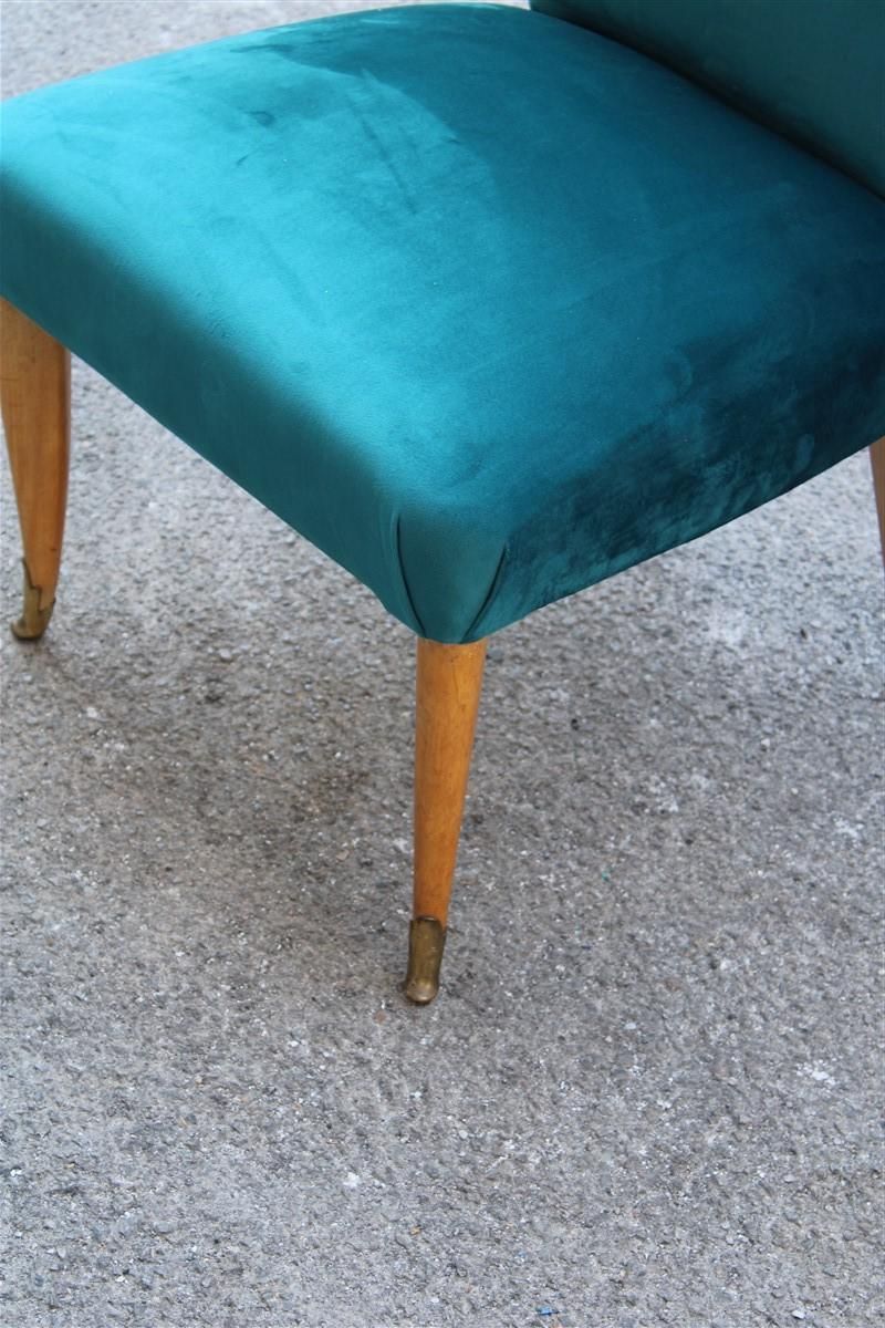 Room Set Pair Of Chairs Green Velvet Ashwood Italian Design Midcentury, 1950s photo vinterior