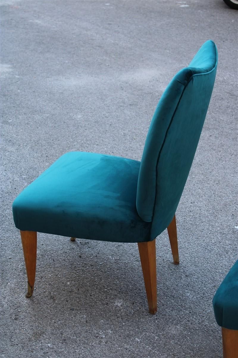 Room Set Pair Of Chairs Green Velvet Ashwood Italian Design Midcentury, 1950s photo vintage