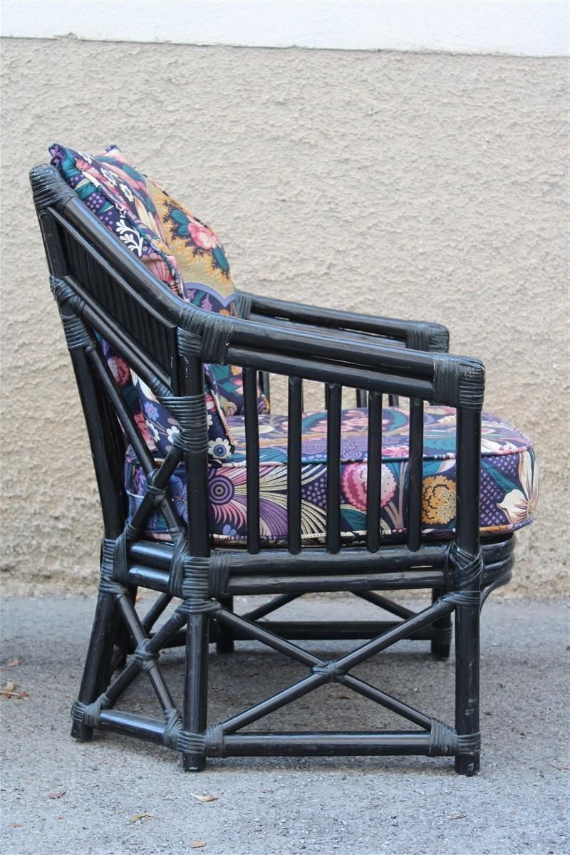 Vivai Del Sud Armchair Italian Design 1970 Bamboo Black Flowers Multi Color photo furniture