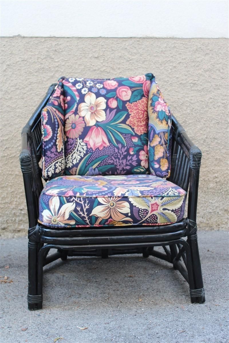 Vivai Del Sud Armchair Italian Design 1970 Bamboo Black Flowers Multi Color photo buy