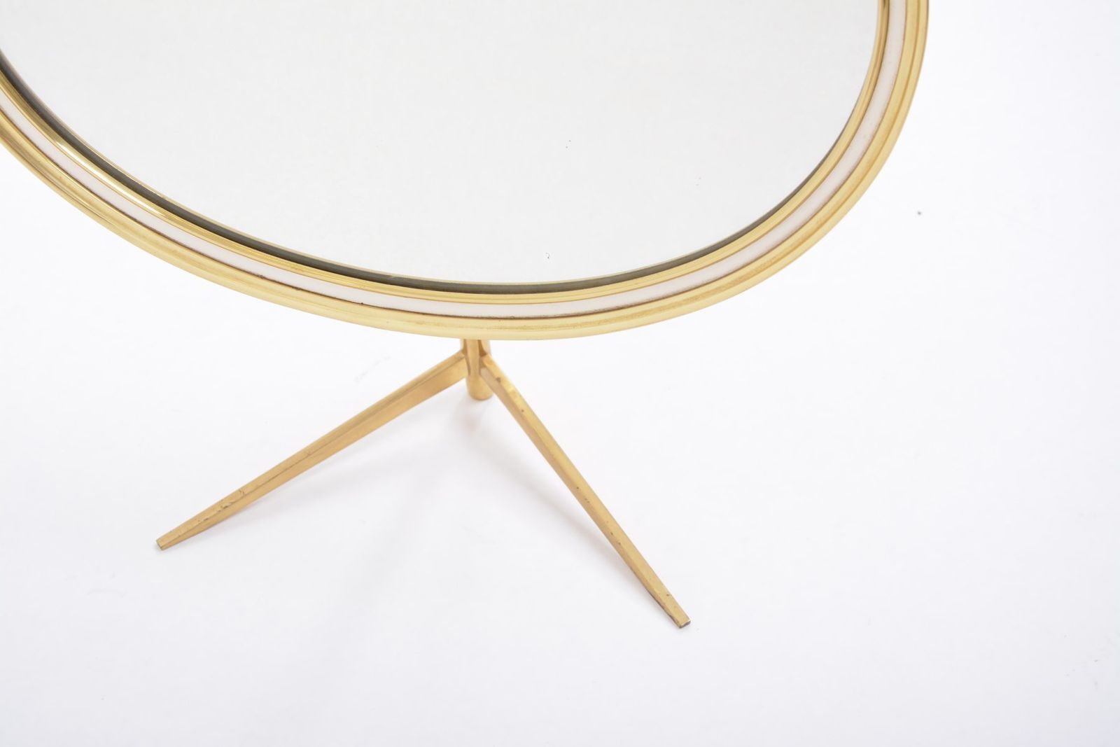 Mid Century Modern Oval Vanity Brass Table Mirror From Vereinigte Werkstätten Collection, 1960s photo vinterior