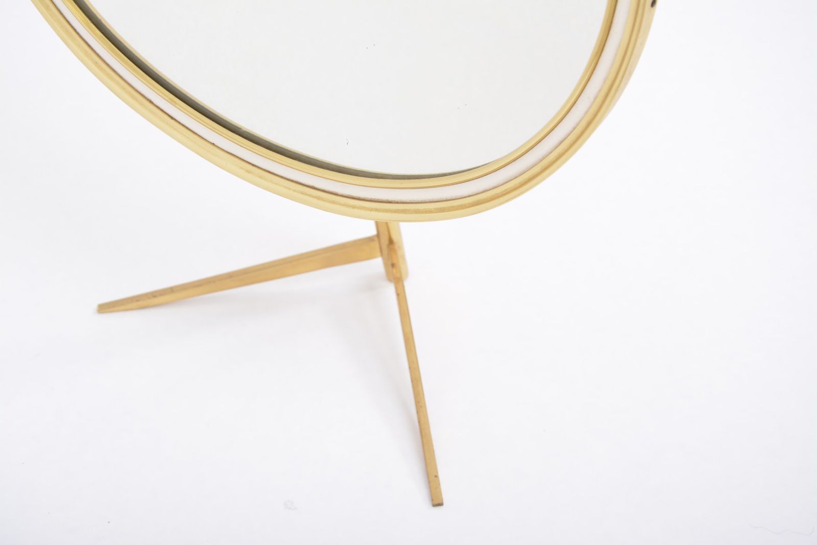 Mid Century Modern Oval Vanity Brass Table Mirror From Vereinigte Werkstätten Collection, 1960s photo vintage