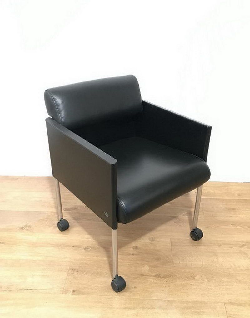 Rosenthal. Set Of 4 Black Lacquered And Leather Armchairs On Casters. Circa 1970 photo vinterior