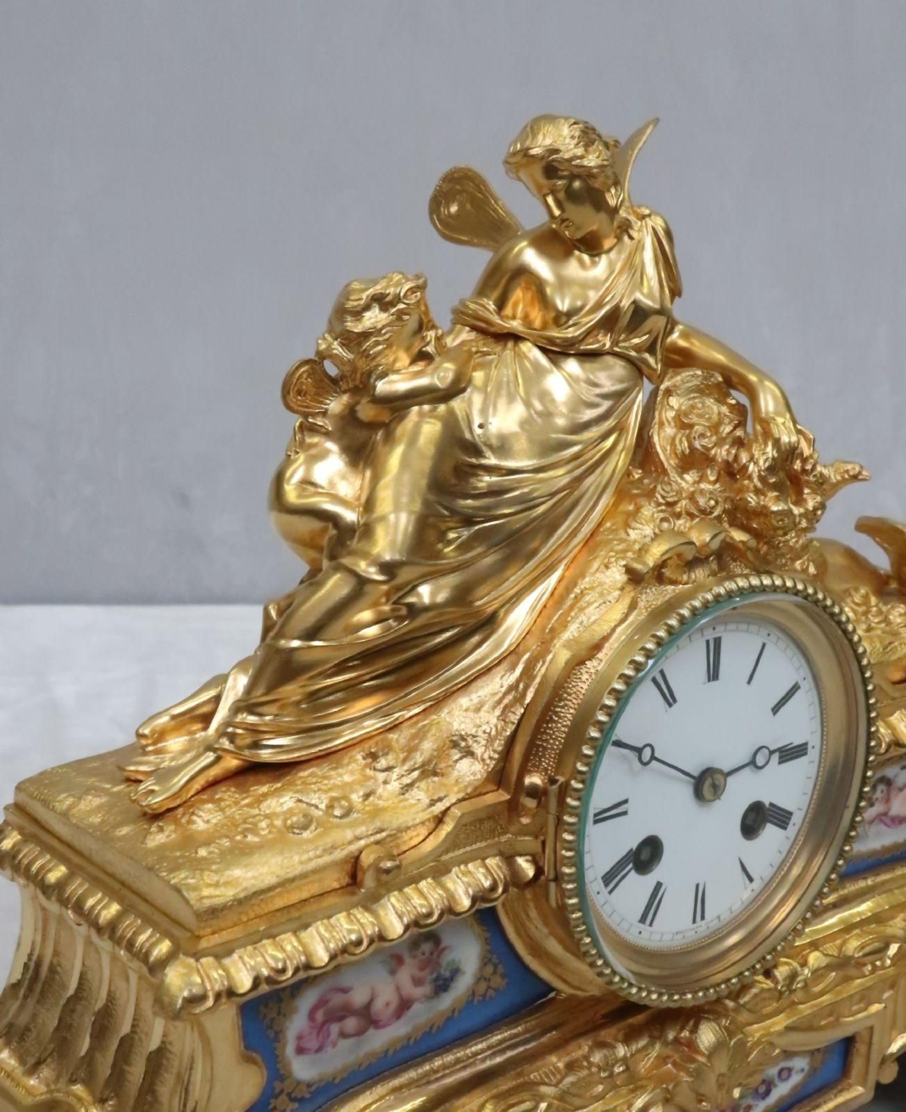 French Victorian Bronze Gilt And Porcelain Mantel Clock By Vincenti photo vinterior