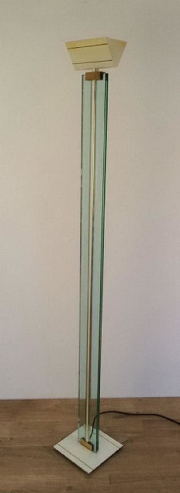 Glass, Brass And Lacquered Metal Floor Lamp. Circa 1970